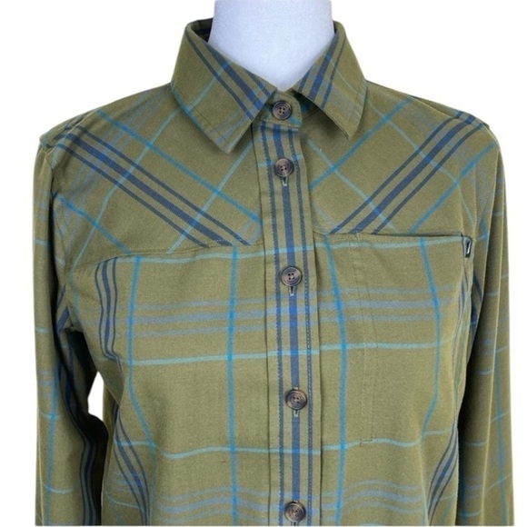 Duluth Trading Co. Olive Green Wool Blend Plaid Shirt Hiking Farmcore Sz XS - Picture 2 of 16